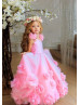 V Neck Pink Tulle Floral Maxi Flower Girl Dress